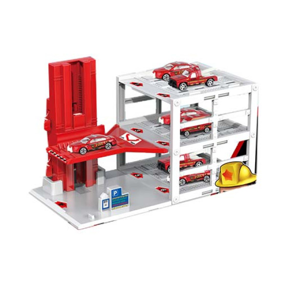 Lifting fire parking lot +48PCS jigsaw puzzle with 5 alloy cars
